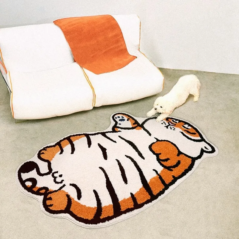 Cartoon Tiger Door Mat Soft Kids Room Decorative Rug Absorbent Bathroom Non Slip Bath Carpets Besroom Carpet Furry 220301
