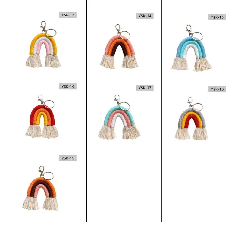 Weaving Rainbow Keychains for Women Tassel Macrame Keyrings Key Holder Jewelry255v