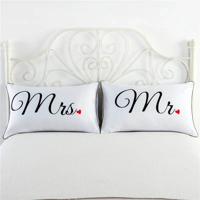 Pillowcase Lover White Mr Mrs Printed Polyester Pillow 74x48cm Bedding Sets Case Y200417