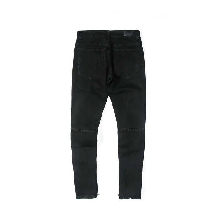 Erkek Kot Siyah Mavi Gri Yüksek Sokak Katı Yıkama Beyaz Bacak Fermuar Jeans