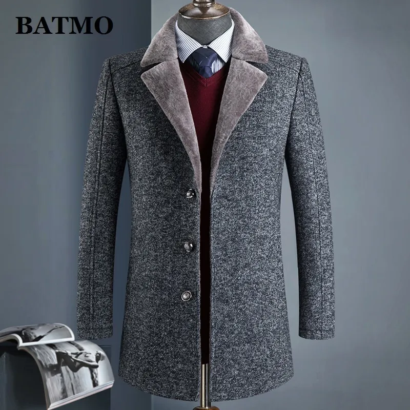 Бэтмо прибытие зимняя шерсть толстая траншевая пальто Менменс Слушена шерсть 60% куртки788 201116