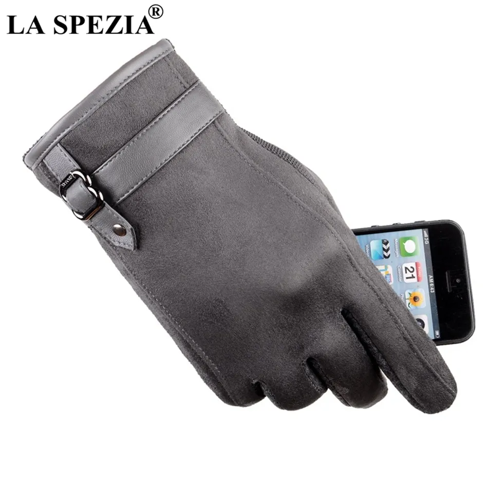 La Spezia Mens Gloves Gloves Touch Screen Male Navy Blue Velvet Gloves حرارية صلبة مترقعة الجلد الخريف القفازات الشتوية الرجال 20281E