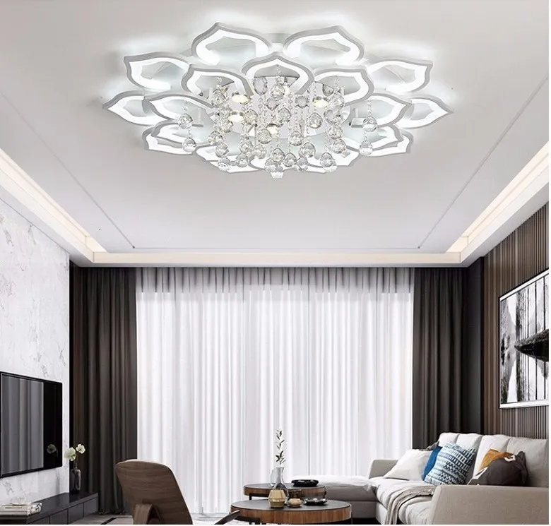 Lámparas de techo LED modernas para sala de estar, lámpara blanca de cristal K9 para dormitorio y hogar con Control remoto, Plafon regulable Lustre310J