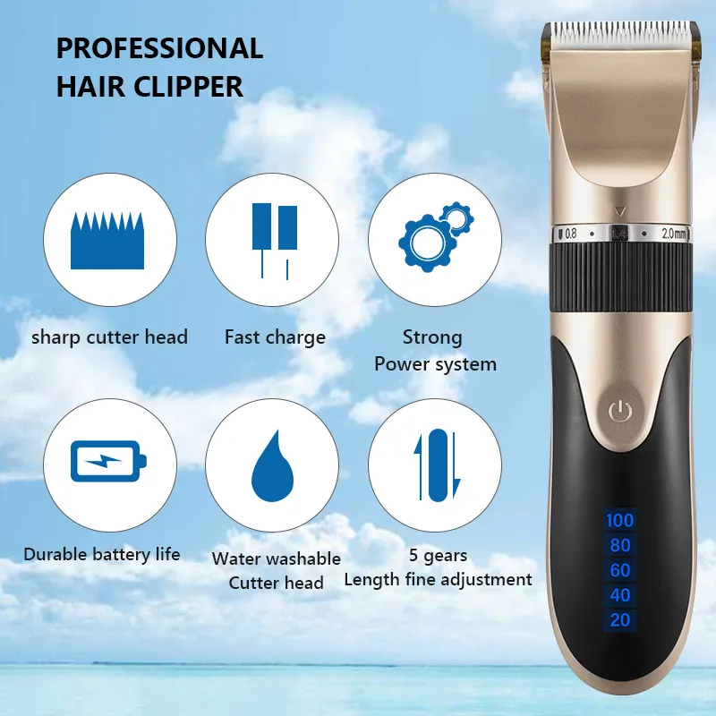 Professionele Haar Clipper Heren Kapper Beard Trimmer Oplaadbare Snijmachine Keramische Blade Low Noise Adult Kid Cut 220216