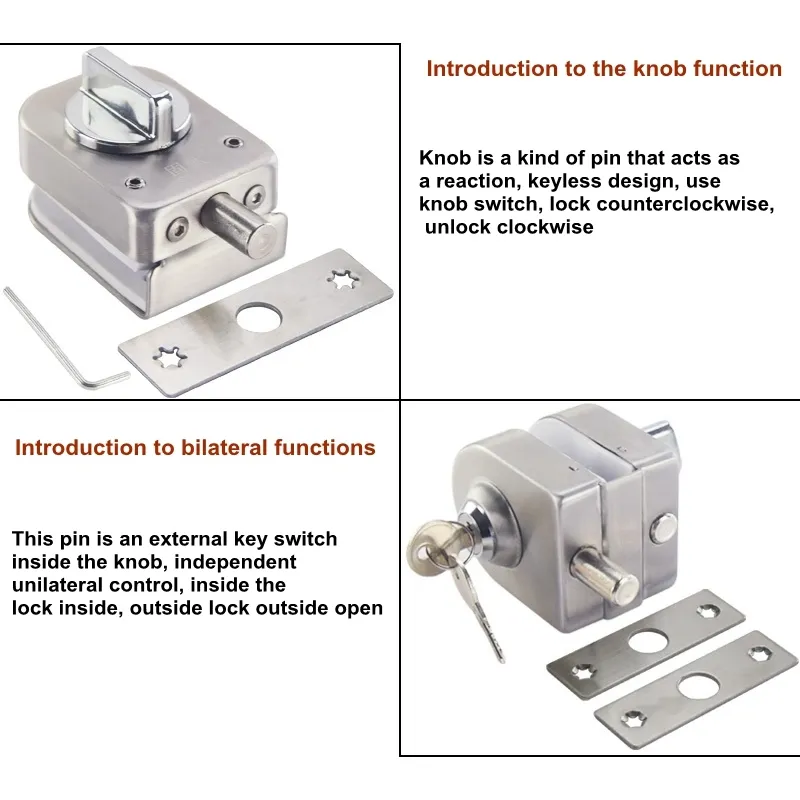 Stainless Steel 1012 mm Thickness Glass Door Lock NO Drill AntiTheft Security Lock with Frameless Push Sliding Gate Lock 2010139728153