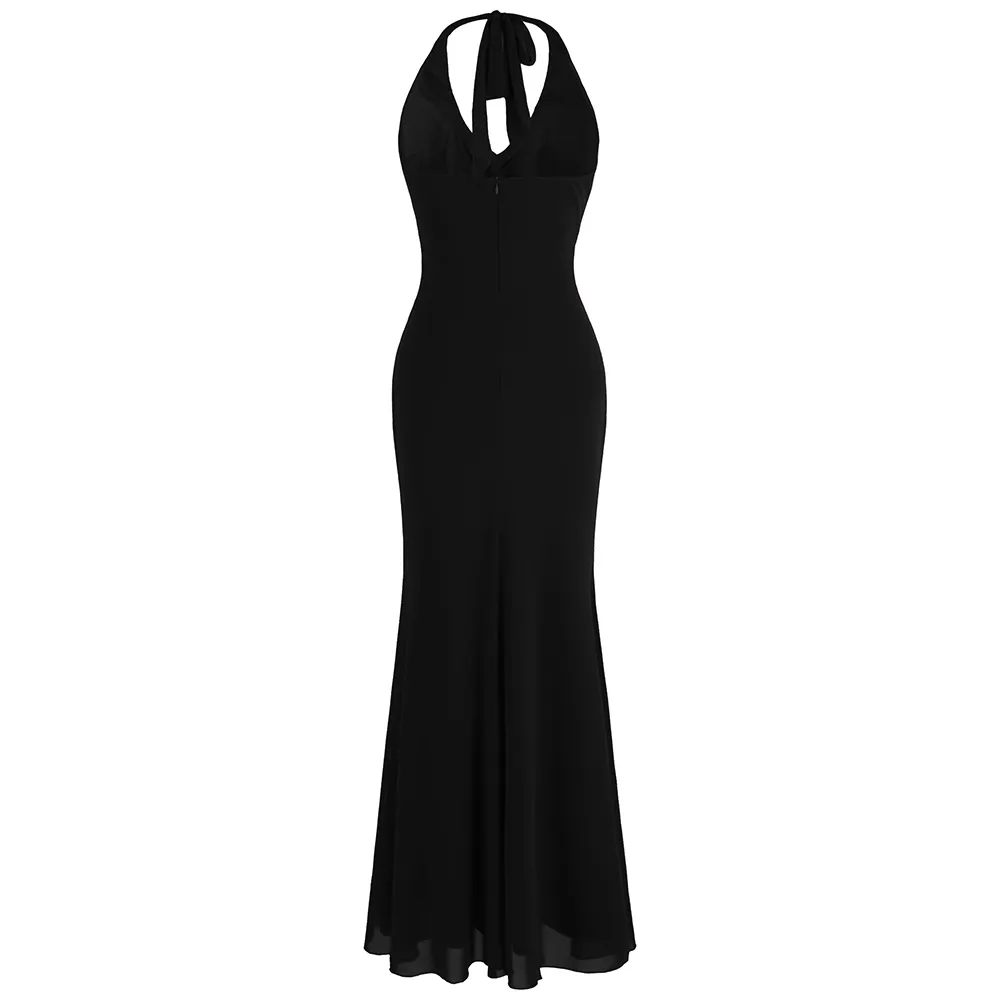 Angel-fashions Halter Perles Robes de soirée noires Longue robe de soirée formelle 474 484 LJ201119