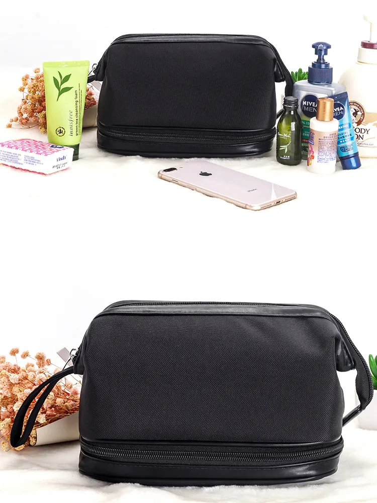 Fashion Makeup Bag Black Fabric Zipper Case Elegant Beauty Large Capacity Cosmetic Case Classic Makeup Organizer Bag toalettety 255R