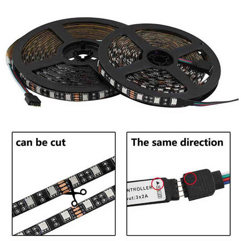 1M 2M 5M RGB LED Strip Lights SMD5050 Flexible USB Not Waterproof LED Light Strip Backlight Tape 5V LRibbon LED Strips For Room W22910