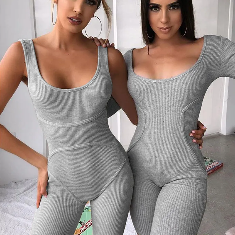 BOOFEENAA SEXY RIMBULD BREIT MOUWSLELE BODYCON ROMPER SOLID SPORTEN CASUAAL ONE STUK JUMPSUIT VROUWEN ZOMER 2020 PLAYSUIT C87-AA56 T200704