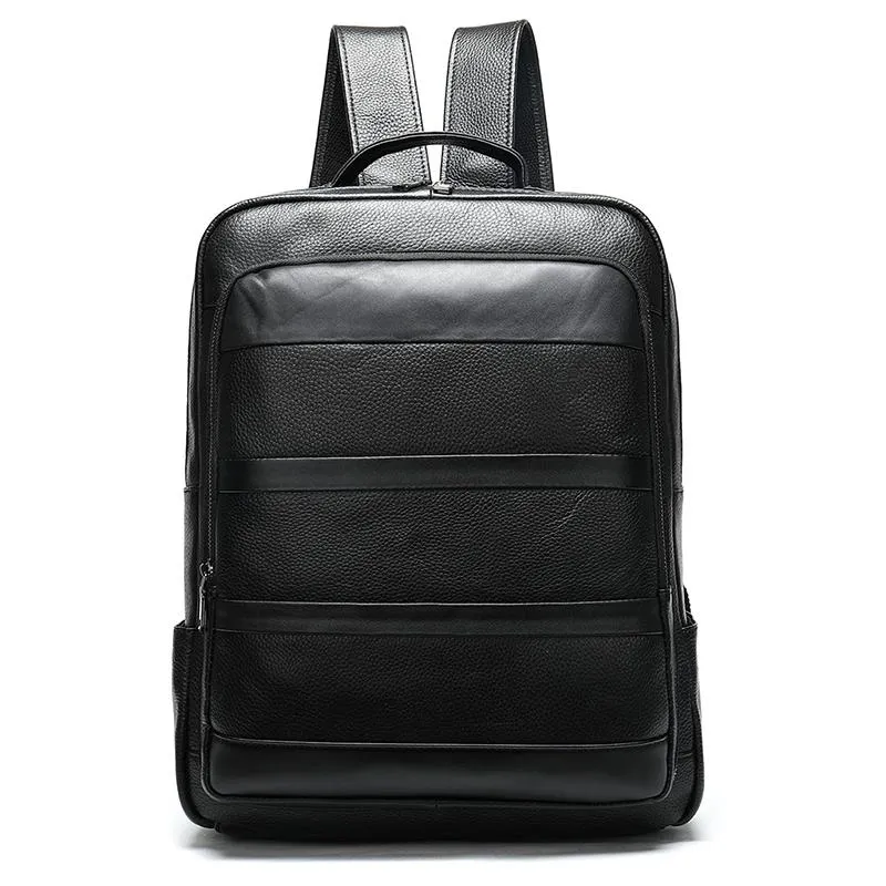 Luuafn klasyczny projekt czarny laptop biznesowy plecak mężczyzn oryginalna skórzana torba komputerowa z złączem kablowym USB MenPack2267