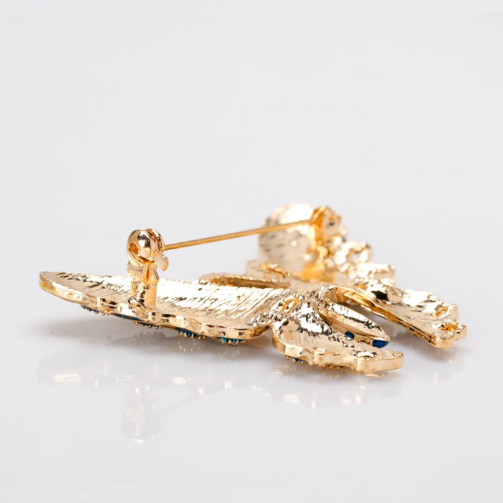 Guld fjäril brosch kristall rhinestone broscher pinnar för kvinnor mens bröllop buketter mode smycken kommer och sandig gåva