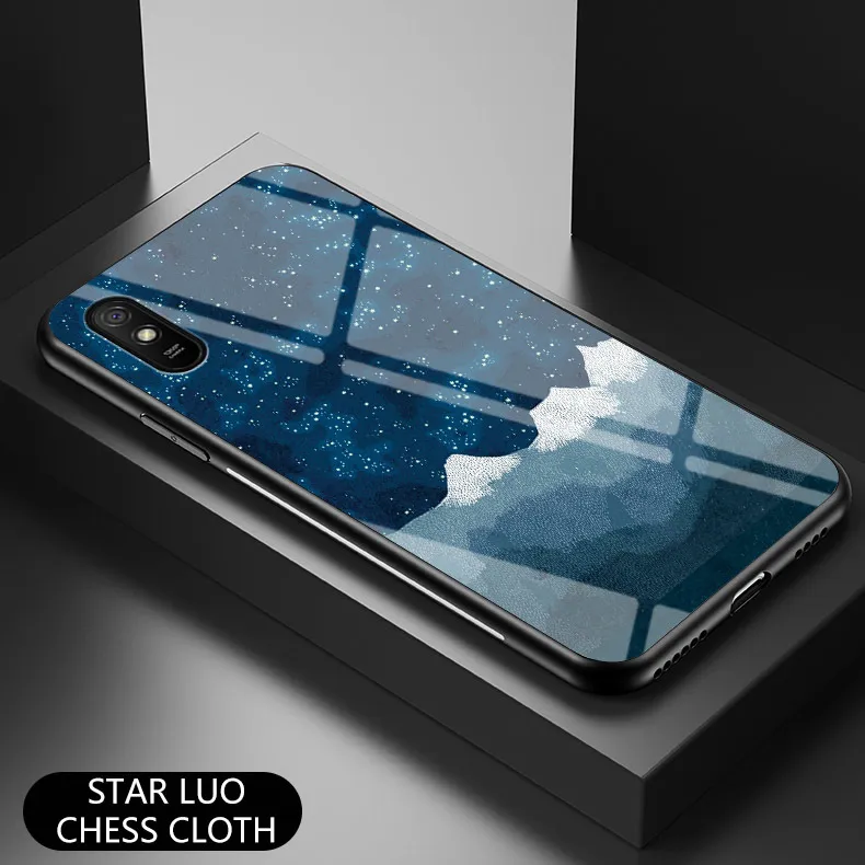 Xiomi Redmi 9 9A étuis de luxe série ciel étoilé couverture en verre trempé pour Xiaomi Redmi 9 A 9A étuis de téléphone arrière rigide avec bord souple