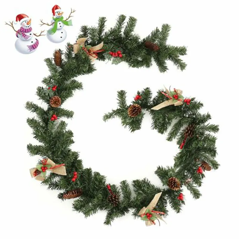 Décorations de Noël ornements guirlande d'arbre de noël rotin maison mur pin suspendu vert couronne artificielle cheminée nouvel an décor 25325101