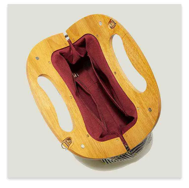 ショッピングバッグファッションストライプ木製クリップ女性ハンドバッグデザイナーアクリルチェーンショルダーカジュアルキャンバストートレディパーティークラッチSAC220307