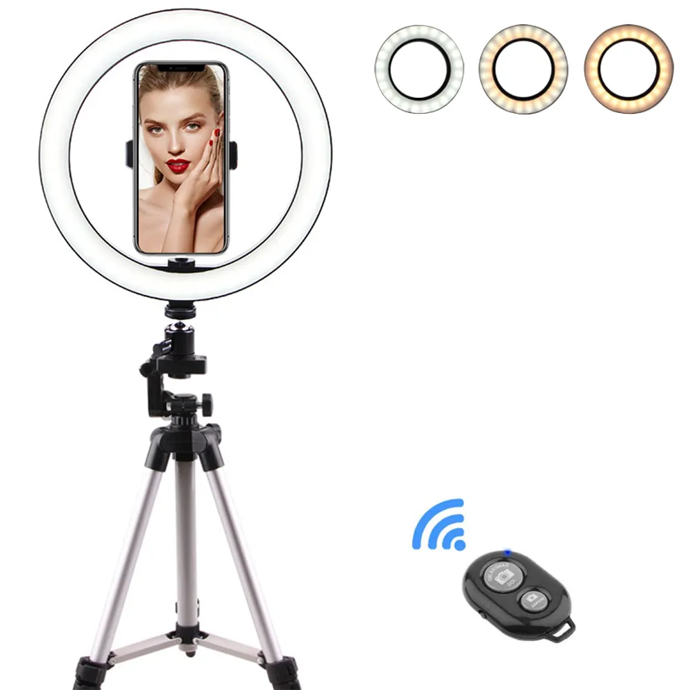 10 tum med stand rovtop ledkamera selfie ljus ring iphone stativ och telefonhållare för videopografi4325811