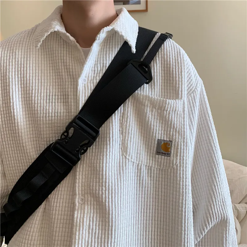 Ebaihui الرجال قمصان طويلة الأكمام طية صدر السترة corduroy تيز خمر اليومية تنفس العرق ماصة النمط الياباني ملابس الرجال