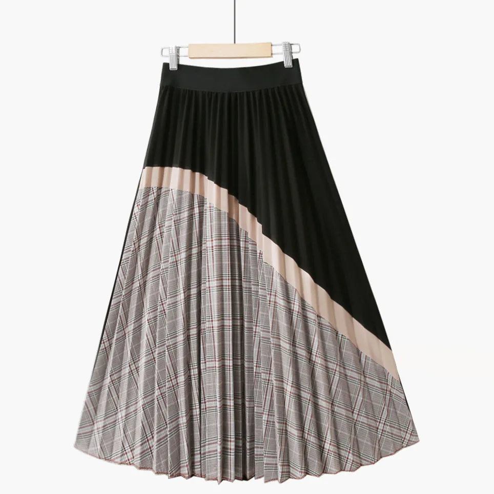 New High Waisted Plaid Skirts Women 2020 Retro Pleated Mid Skirt Women Falda Pantalon Mujer Fashions Discoloration Skirt Autumn T200712