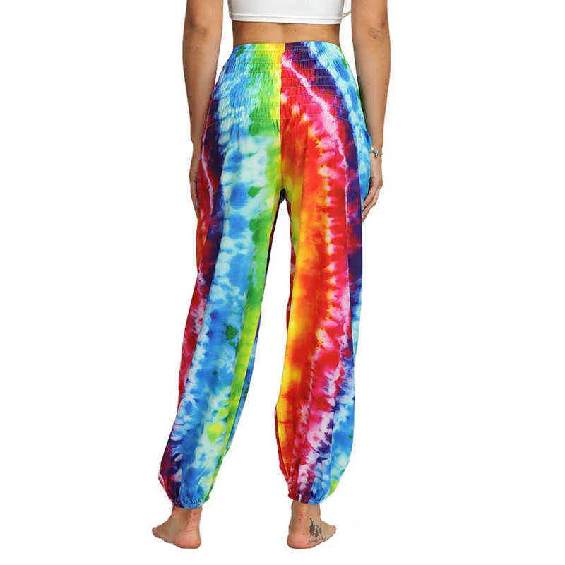 Pantalones de Yoga Hippy holgados informales para mujer, pantalones de pierna ancha con estampado Floral, pantalones elásticos para Fitness, pantalones Aladdin Harlan 2021 hot H1221