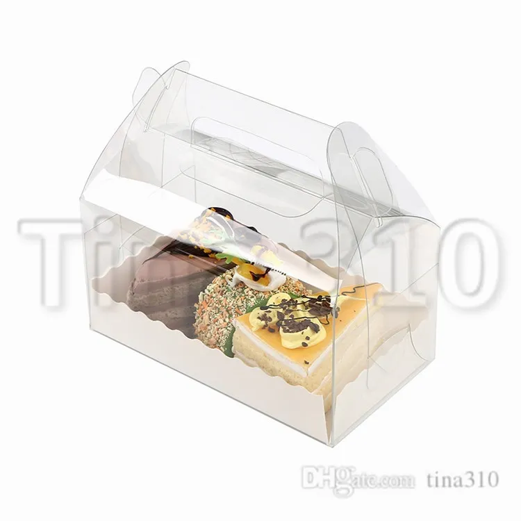 شفاف كعكة لفة تغليف صندوق مع مقبض الجبن صديقة للبيئة من البلاستيك الشفاف صندوق كعكة الخبز سويس رول صندوق T500435