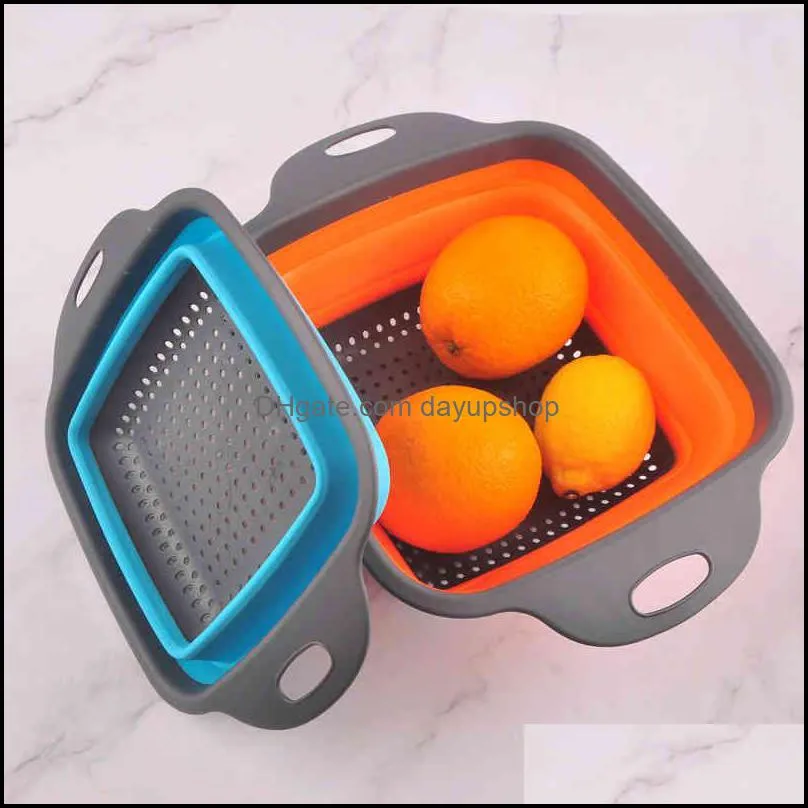Drain Foldable Basket Colander Fruit Vegetable Washing Strainer Collapsible Drainer Handle Kitchen Storage Tools Colorful Round square