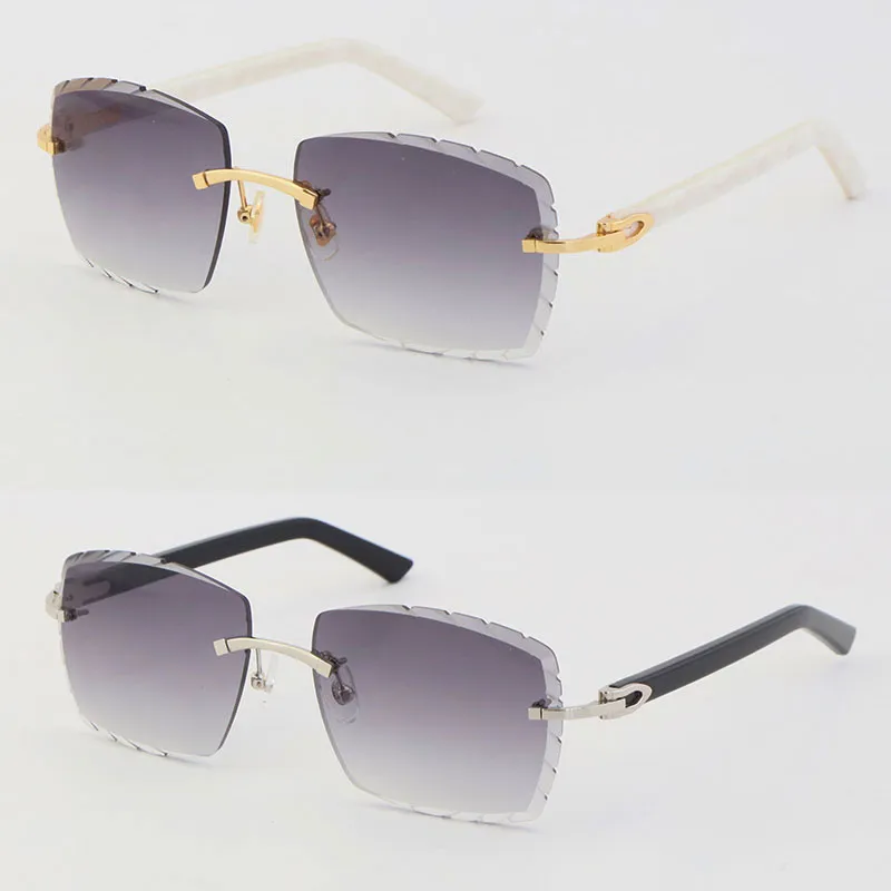 Randloze man vrouw frame 3524012-A originele marmeren witte plank zonnebril mode hoge kwaliteit gesneden lenzen glas unisex 18K goud297s
