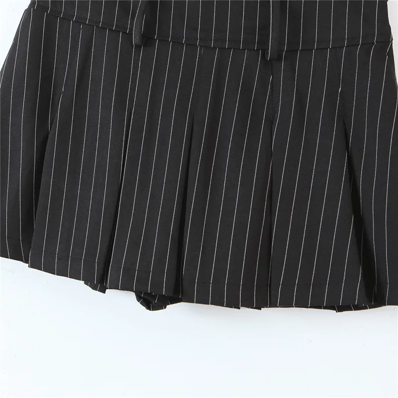 Vintage college style sexy high waist striped pleated skirt woman slim fit kawaii short mini for girl spring summer 220216