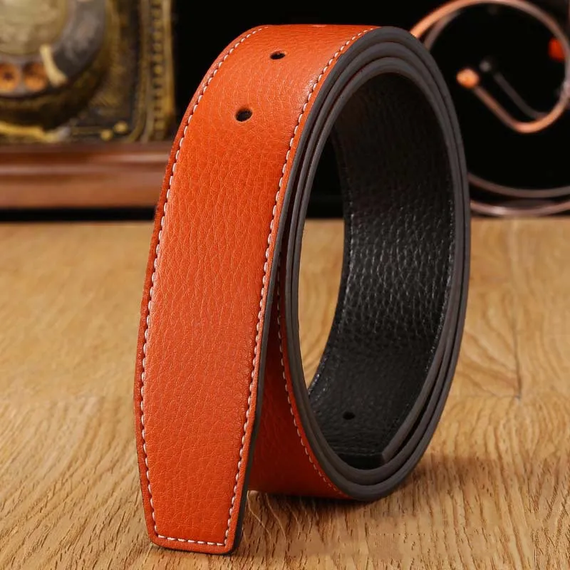 Gürtel Herrengürtel Mode Herren Leder Schwarz Business Gürtel Damen Große Goldschnalle Damen Klassisch Lässig Ceinture mit Orange Box263O