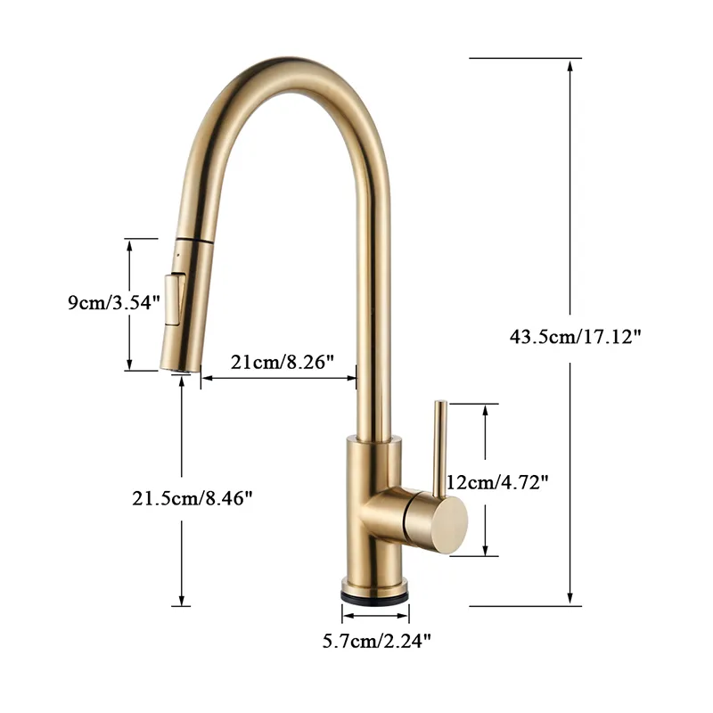 Rozin Smart Touch Robinet de cuisine brossé or Poll Out capteur robinets noir / nickel 360 rotation grue 2 sorties mélangeur d'eau robinets T200710