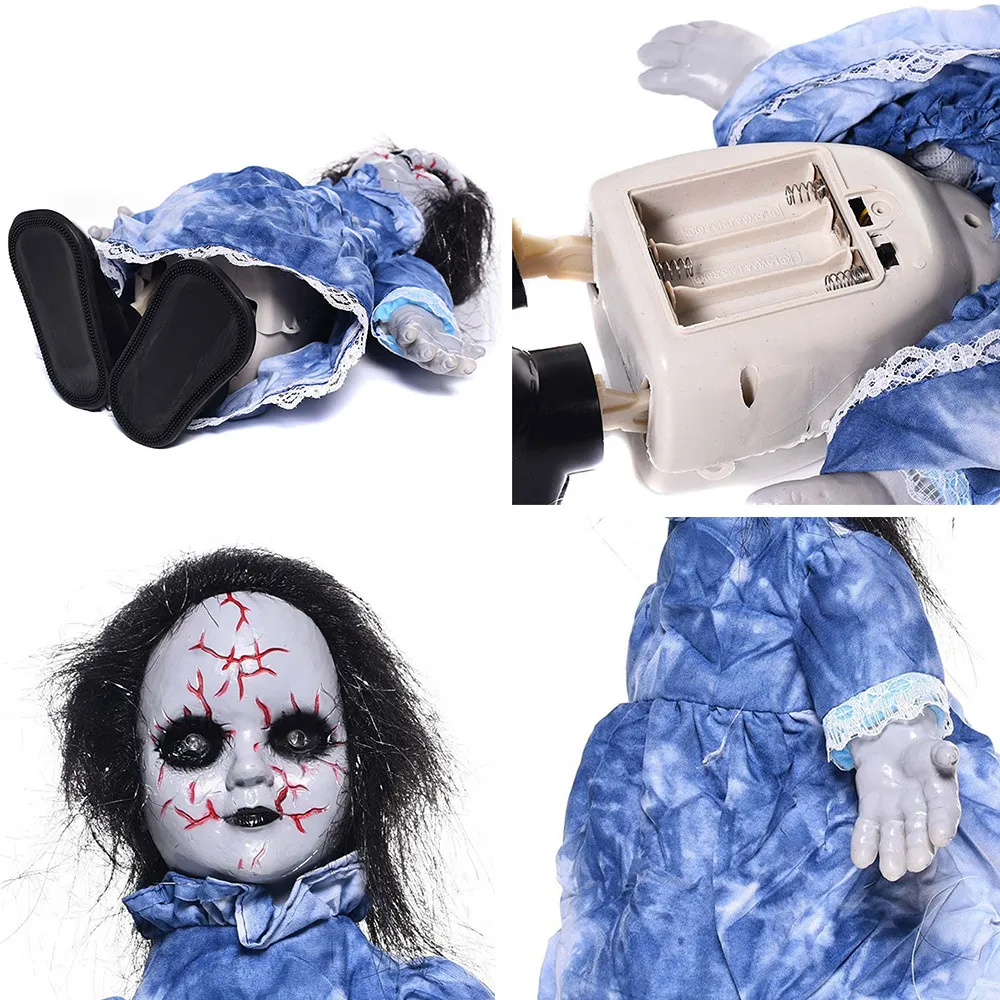 Halloween Props Ghost Doll Electric Walking Toys With Shinning Eyes For Horror Decoration Party Kids Gift 34cm Y201006