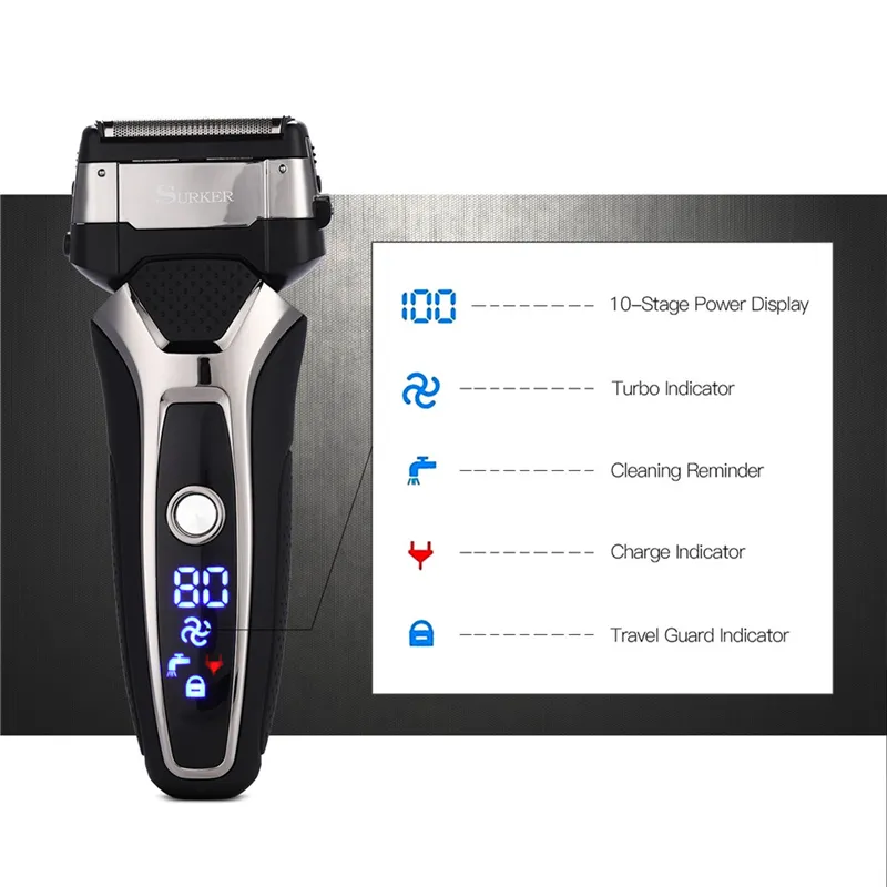 Elektrikli Tıraş Makinesi Şarj Edilebilir 3D Yüzer Bıçak Sakal Giyotin Erkekler Yıkanabilir Razor Profesyonel Tıraş Makinesi 5