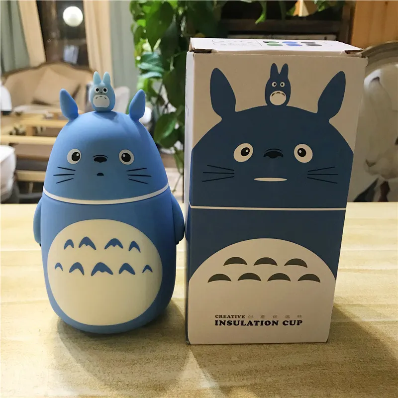 Noverlty Cute Cartoon Totoro Thermos portatile Bottiglia creativa Anime Termos Tazza e tazza Boccette di vuoto di vetro Goccia Y200107