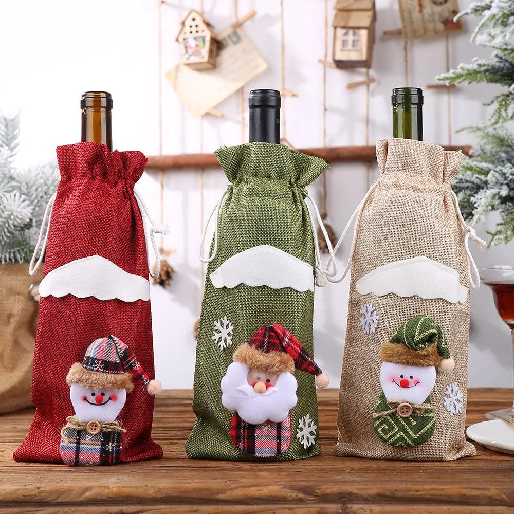 Christmas Wine Bottle Cover Christmas Decoration Santa Claus Bottle Holder Bag Snowman Xmas Wine Bottle Clothe Party Decoration