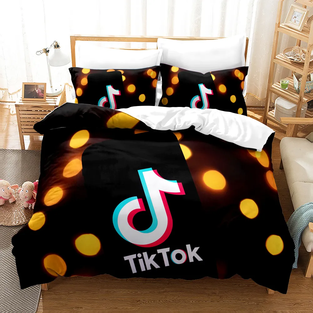 Populor App Tiktok نمط غطاء لحاف مع غطاء وسادة طقم سرير مفرد مزدوج توأم كامل الملكة الملك الحجم لديكور غرفة النوم T200826