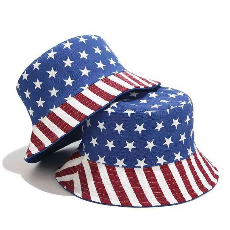 BucketHats For Men And Women Independence Day Print Foldable Fisherman Hat Sun Hat Bucket Caps Fishing boonie Hat Sunhat G220311