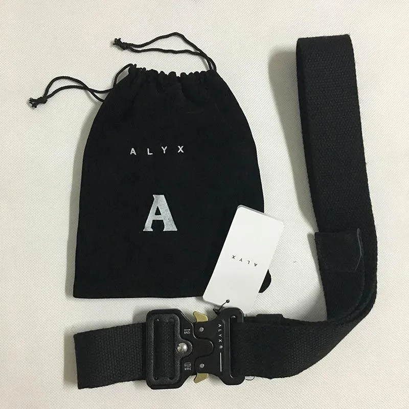 ALYX ceinture 128 cm mode ceinture de sécurité hommes femmes montagnes russes noir métal bouton toile ALYX1261G