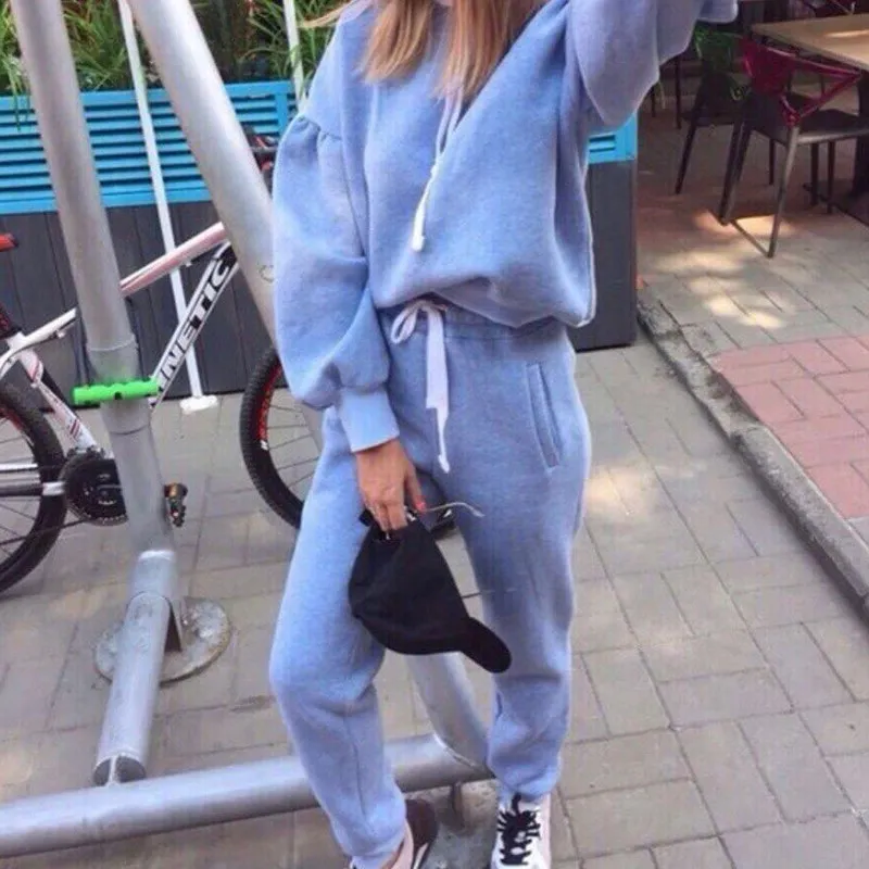 2020 New Fashion Tracksuit Long Sleeve Thicken Hooded Sweatshirts Set Casual Sport Suit Women Tracksuit Set CA6983 X0923
