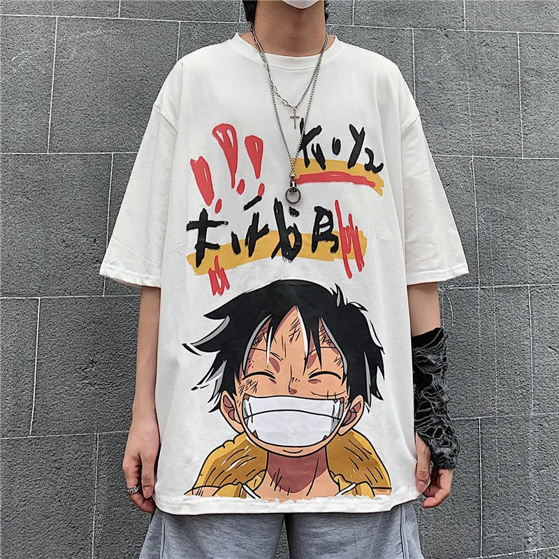 Cool White Hip Hop Luffy Tshirt Streetwear Hommes Femmes Japonais Cool Punk Surdimensionné Tops Hommes Été Demi Manches One Piece T Shirt C1219U