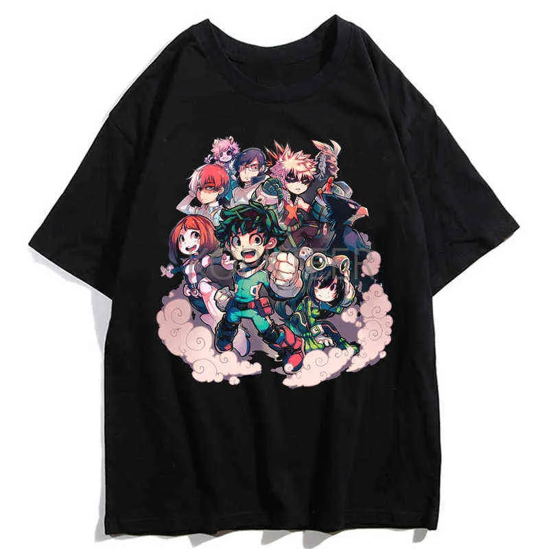 Anime t-tröjor Midoritiya Izuku Boku Nej My Hero Academia Asui Tsuyu tecknad filmtryck mode harajuku män t-shirt streetwear kläder y220208