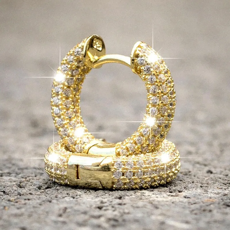 Kvinnor Hip Hop Small Hoop Earrings Dazzling Micro Paled CZ Stones Circle Earring Kvinnliga tillbehör Högkvalitativ Vintage Fashion JE239C