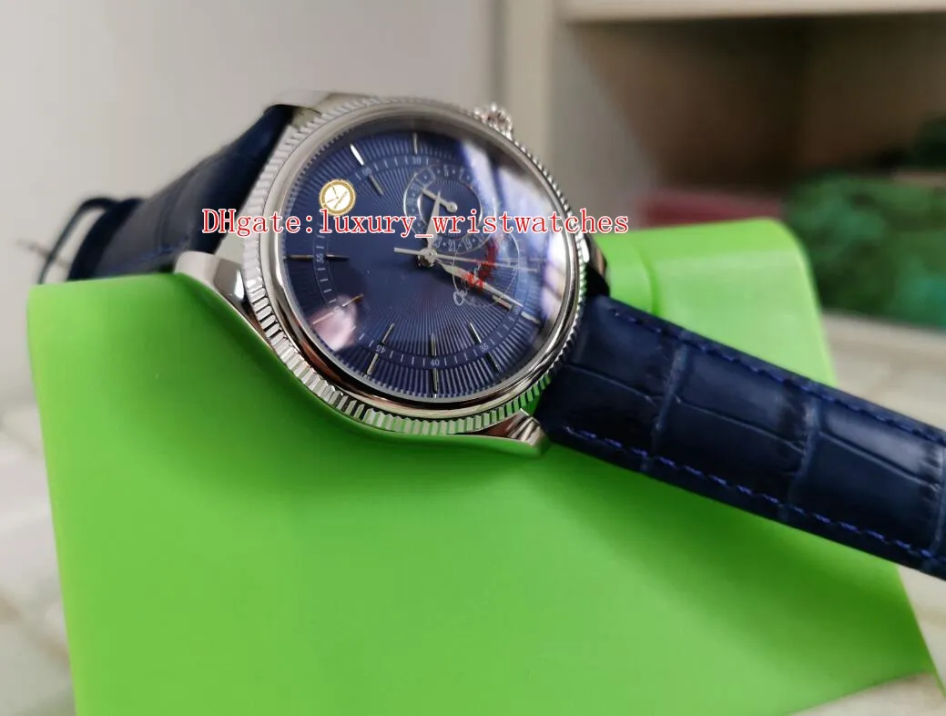 Отличные наручные часы высокого качества, модные 39 мм, Cellini 50515 50519, кожаные ремешки, синий циферблат, Asia 2813 Механизм, механический, автоматический209s
