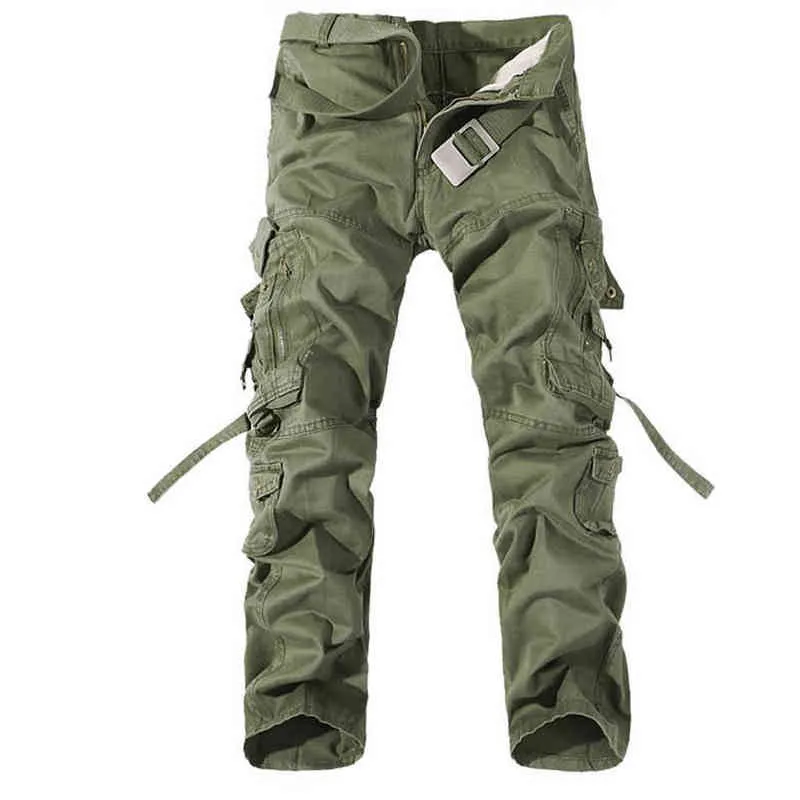 新しい男性の貨物パンツ軍の緑の大きなポケット装飾メンズカジュアルなズボンの簡単な洗浄男性秋の軍隊のズボンプラスサイズ42 H1223