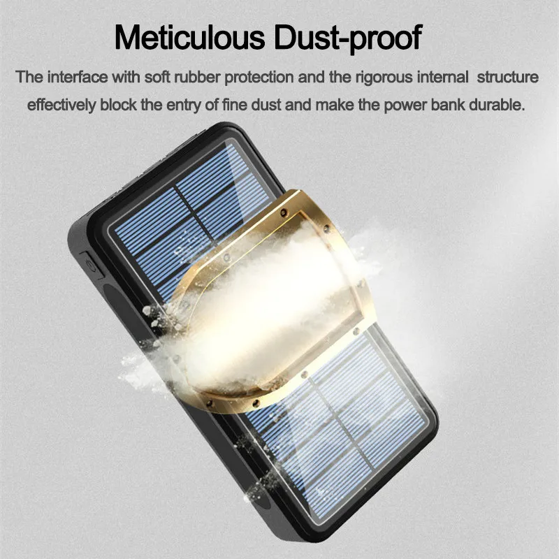80000MAH Solar Power Bank Solar Panel för Xiaomi Samsung iPhone Vattentät och dammtät utomhus nödsituation 3 LED -lampan laddare Fre1201422