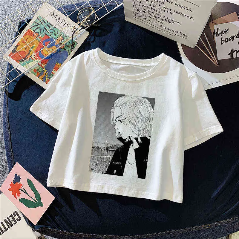 2021 Tokyo Revengers Anime Frauen T-shirt Weibliche Casual Tops T Mädchen Camiseta Mujer Kleidung Mode Crop Top Kurzarm G220228