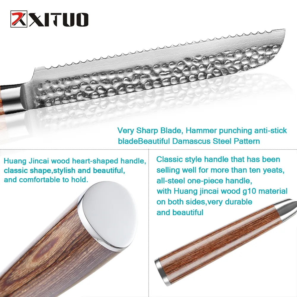 Xituo 8 '' дюймовый зубчатый хлеб нож дамаск сталь Pakkawood ручка кухонные ножи бритвы острые сыр торт нож кулинарные инструменты