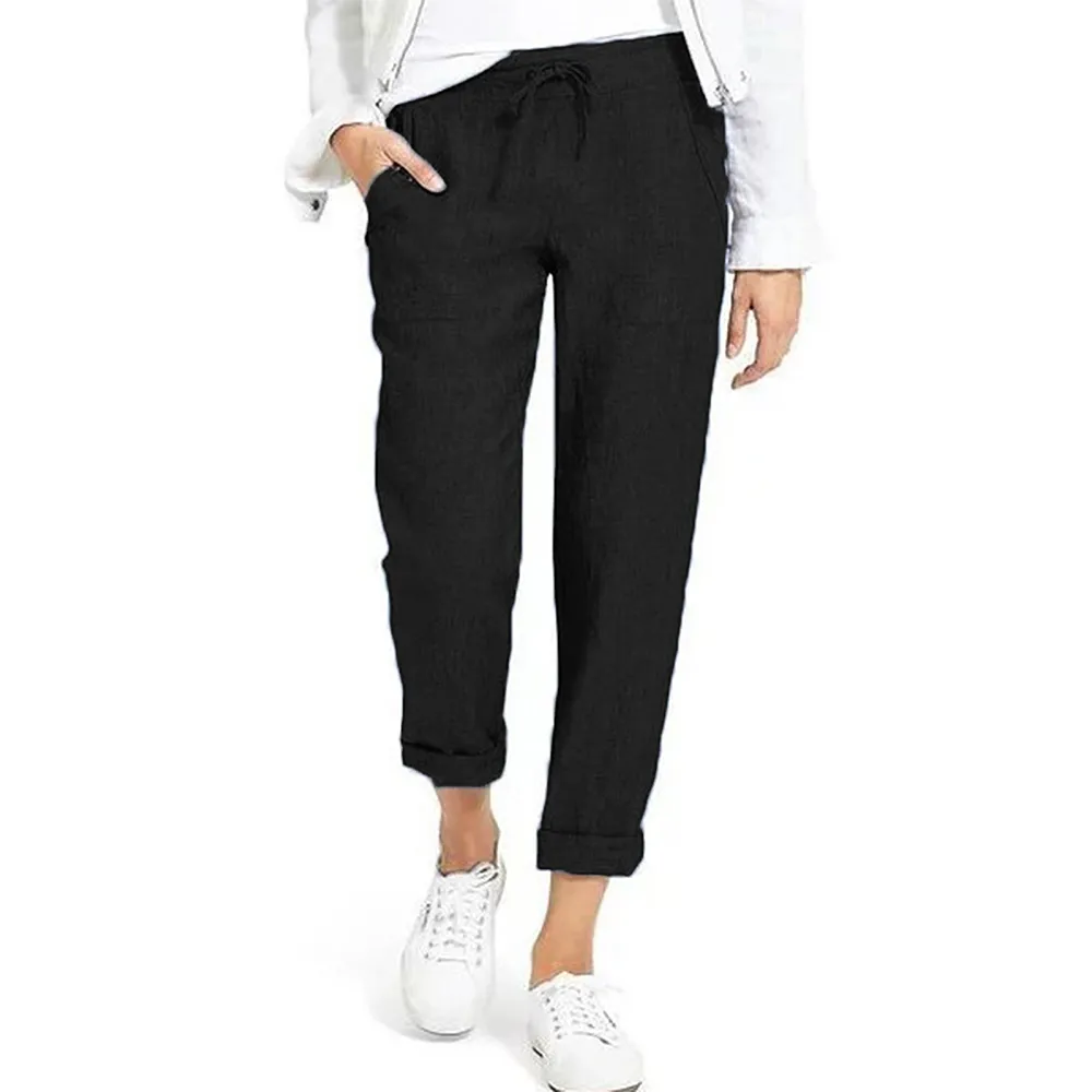 Nouveau pantalon en lin de coton femmes pantalons lâches décontractés couleur unie sarouel femme femme capris été automne pantalon marque chaude 201113