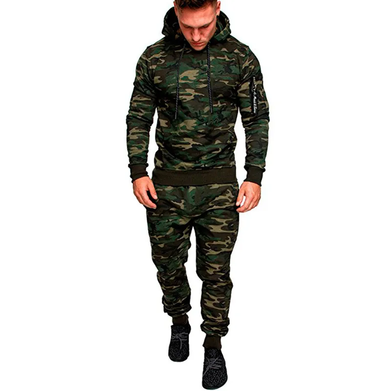 Tracksuit Autumn Winter Camou Hoodies Casual Sweat Suits Drawstring Pullover Outfit Sportwear Men Set Plus Size 201204