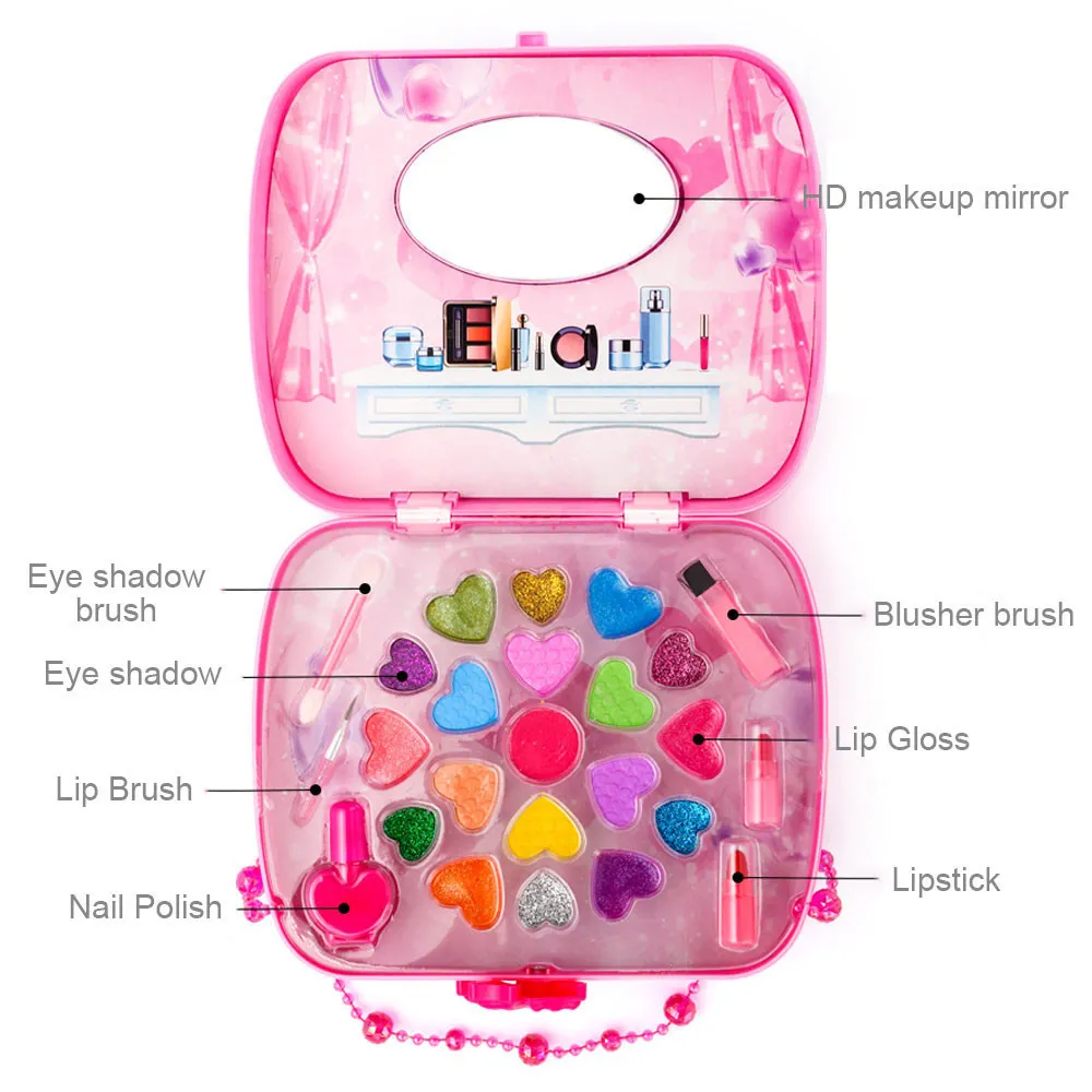 Set trucco bambini Giocattoli Valigia Dressing Cosmetici Giocattolo ragazze Plastica Bellezza Sicurezza Giochi di finzione Giochi bambini Trucco ragazze Regali 210312