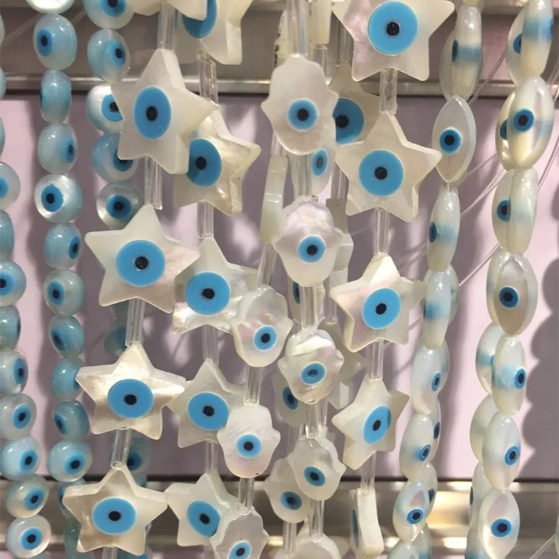 10 Stück Evils Eye Weiße natürliche Perlmutt-Muschelperlen zur Herstellung von DIY-Charm-Armbändern, Halsketten, Schmuckzubehör Q6652594
