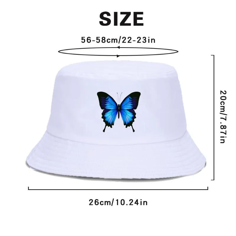 Azul borboleta harajuku chapéus de pescador protetor solar casual praia boné de sol ao ar livre unisex balde chapéu dobrável algodão panamá caps280h