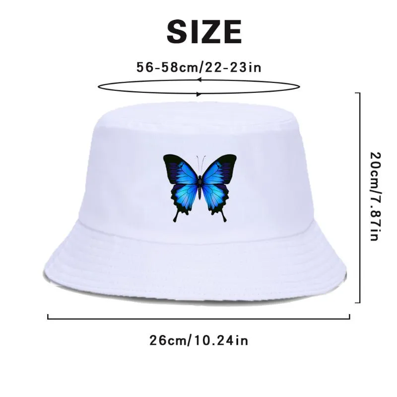 Blue Butterfly Harajuku Fisherman's Hats Sunscreen Casual Beach Sun Cap Outdoor Unisex Bucket Hat Foldable Cotton Panama Caps222Z